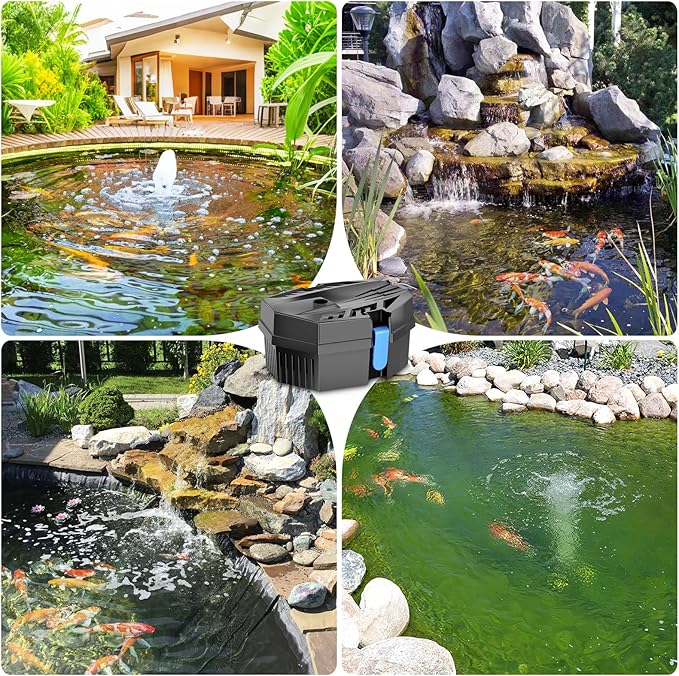 POPOSOAP Pond Filter for Outdoor Ponds, Small Filter Box with Filter Pads, 10 Bio-Balls & Ceramic Rings for Outdoor Pond Pump Submersible Fountain Pump