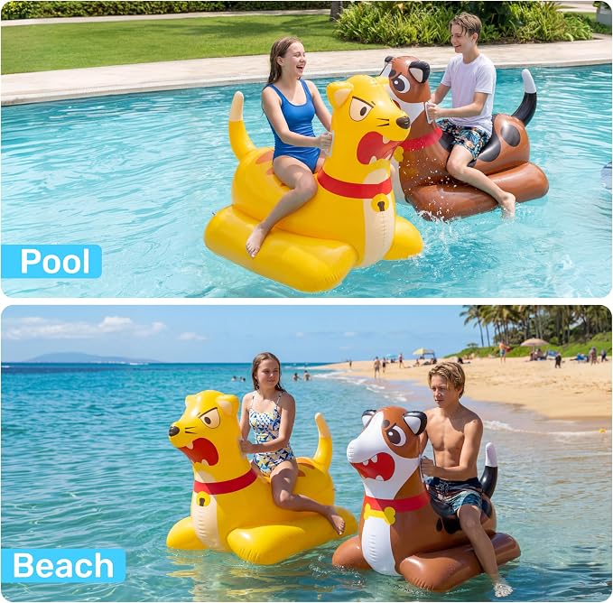 Sloosh Inflatable Pool Float Battle Game Set for Kids Adults-Includes 2 Giant Ride On Pool Toy Kitten & Puppy for Outdoor Swimming Party Family Activities