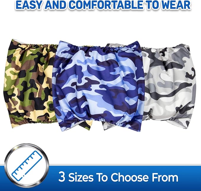 PET MAGASIN Male Dog Belly Manner Band Wraps Nappies (3 Pack) (Large, Camo)