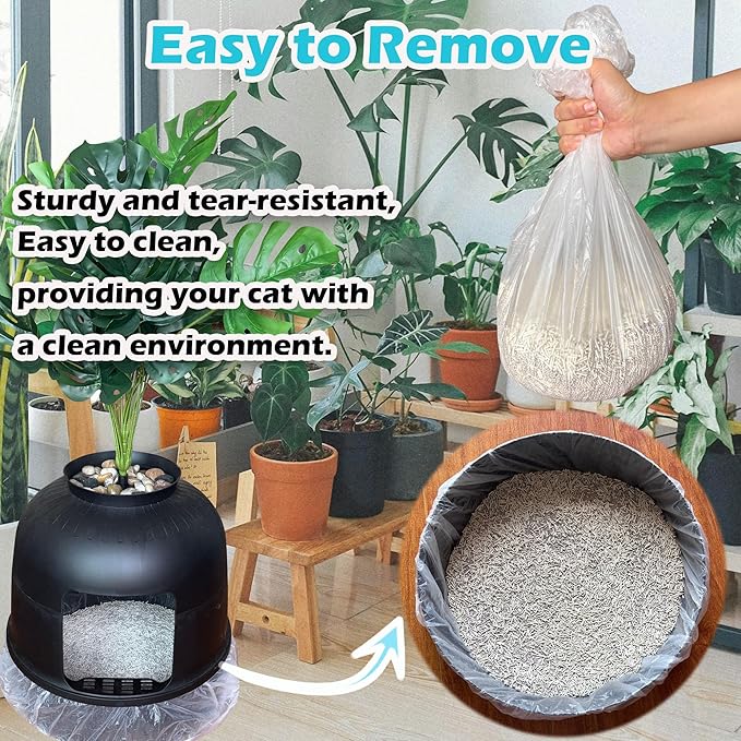 50 Pack Litter Box Liners Compatible with Hooded Litter Box Cat, Elastic Band Trash Bags for Disposal of Cat Waste, Waterproof and Leak Proof (Clear)