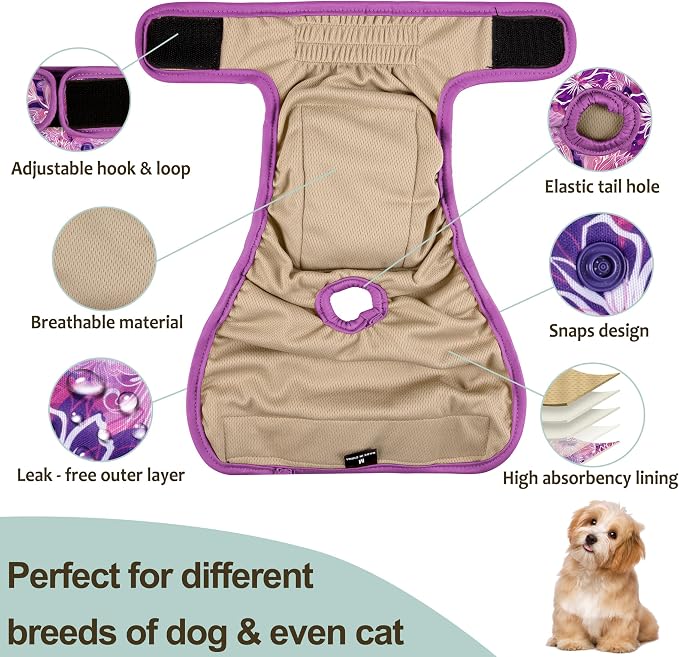 Female Dog Diapers - Premium Reusable Diapers for Doggie in Heat - for Pet Incontinence with Adjustable Snaps Butterfly, XXL