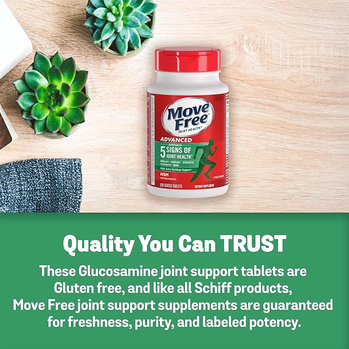 Move Free Advanced Glucosamine Chondroitin MSM Joint Support Supplement, Supports Mobility Comfort Strength Flexibility & Bone - 120 Count (Pack of 3)