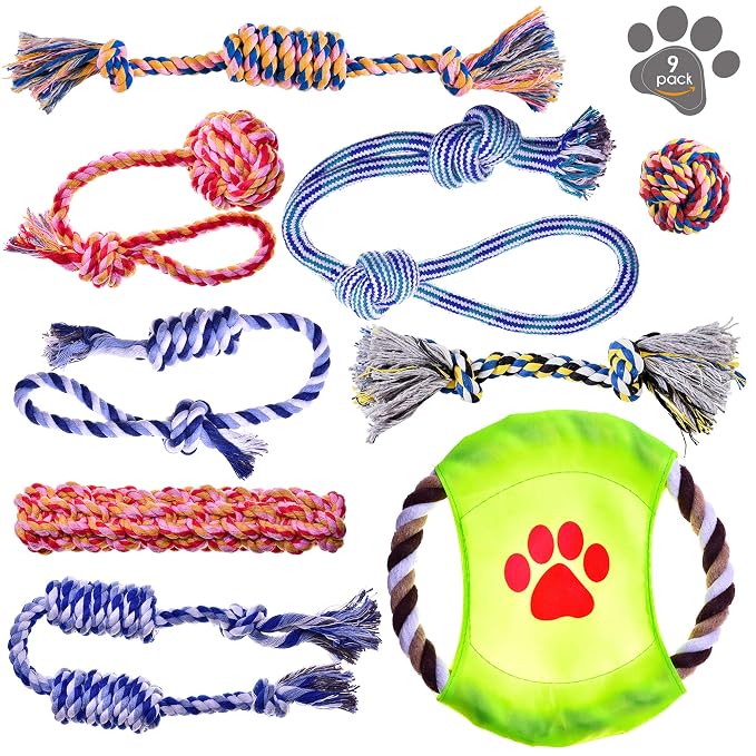 Pets&Goods Dog Grooming Combs & Rope Toy Bundle - Gentle Tear Stain Remover and 9-Pack Durable Chew Toys for Puppies & Small Dogs