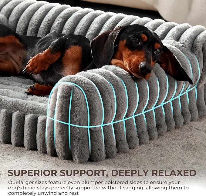 Orthopedic Dog Bed Medium Pet Beds with Removable Washable Cover, Couch-Like Sofa Design for S to XXL Dogs Up to 25 lbs, with Soft Short Plush Surface & Foam, 30x20x8.5 Inch, Grey