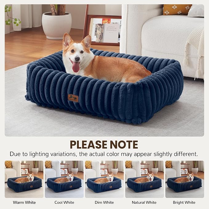 Dog Beds Large Sized Dog,Rectangle Orthopedic Pet Bed for Large Dog, Comfort Fluffy Memory Foam Dog Beds with Anti-Slip Bottom,35 x25 x9 Inches,Navy