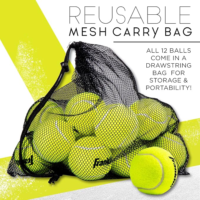 Franklin Sports Pressureless Tennis Balls - Official Size, Low Pressure - Great for Training + Practice - Low Bounce - All Court Surface - Carry Bag Included