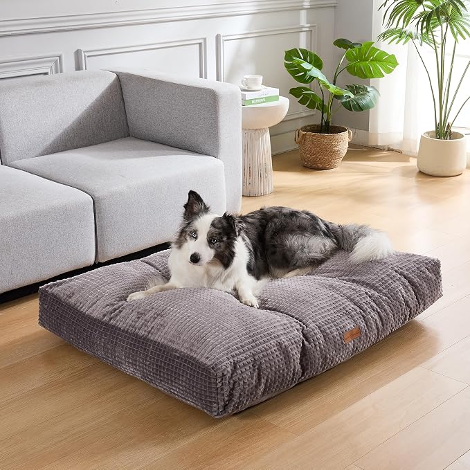 Modern Threads Ultra Plush Orthopedic Memory Foam Pillow Bed for Large Dogs with Supportive Filling and Stylish Textured Design, Charcoal, (42" L x 30" W x 5" Th)
