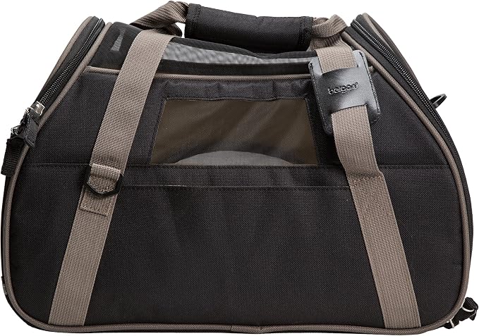 Coastal Pet Bergan Comfort Carrier - Breathable Travel Carrier for Dogs & Cats - Black & Grey, 16" x 8" x 11"