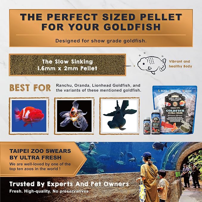 Ultra Fresh Sinking Goldfish Food, Color Enhancing, Balanced Diet, All Natural Ingredients, Clear Water Formula, Slow Sinking Gold Fish Pellets, Goldfish Ultra Color 2.2 lbs