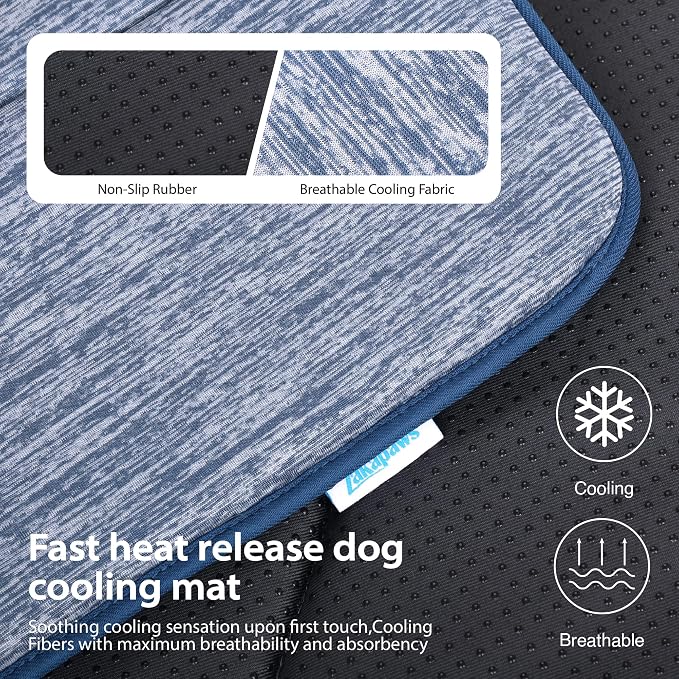 Dog Cooling Mat for Large Dogs – 30"x20" Orthopedic Memory Foam Pad for Summer, Hot Weather & Joint Relief | Washable, Non-Slip Crate Mat for Senior Dogs, Travel & Home (Wander Blue)