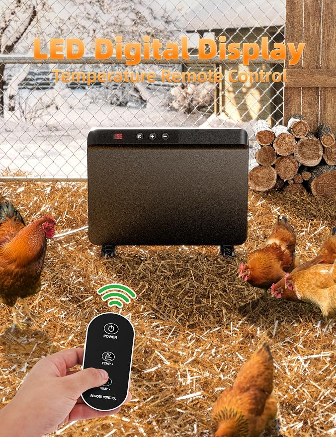 HOPOCO Smart Chicken Coop Heater with Efficient Thermostat, Compatible with Timers & Temp Controllers, 200W Safe Inside Radiant Flat Panel Warmer, Remote-Adjustable for Pets & Animals in Winter