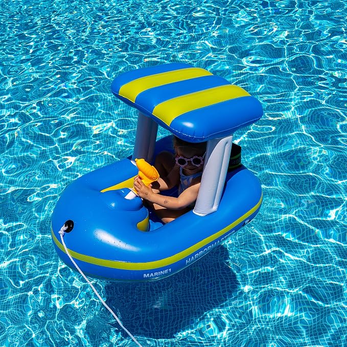 Police Boat Inflatable Pool Floats Kids, Toddler Harbor Master Police Patrol Inflatable Boat Pool Float Ride On, Fun Water Toy Squirter Pool Toy, Police & Fire Rescue Theme Pool Raft for Boys, Girl