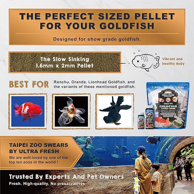 Ultra Fresh Sinking Goldfish Food, Color Enhancing, Balanced Diet, All Natural Ingredients, Clear Water Formula, Slow Sinking Gold Fish Pellets, Goldfish Ultra Color 1.87 oz