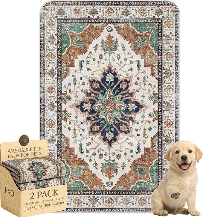 Washable Pee Pads for Dogs,Great Urine Absorbent Reusable Puppy Training Pads,Waterproof,Leak-Proof & Non-Slip Potty Pads for Whelping,Crate,Playpen,Bed.(Dark Teal Floral,24"x36")