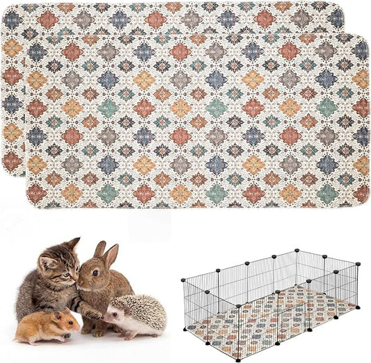 Washable Guinea Pig Pee Pads,Absorbent Reusable Guinea Pig Cage Liners,Waterproof,Leak-Proof & Non-Slip Potty Pads for Small Animals Rabbit Hamster Rat.(Colorful Day,24"x48")