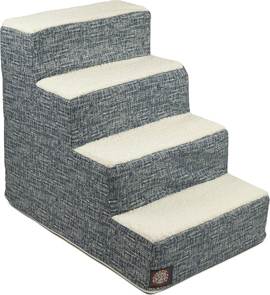 Majestic Pet 4 Step Portable Dog Stairs for Small Dogs to get on Bed Supports 25 lbs or Less –Dog Steps for High Bed with Machine Washable Cover –Pet Stairs for Cats Palette Heathered Navy Blue Denim