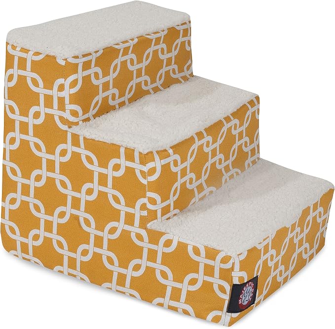 Majestic Pet Portable Pet Stairs | Soft Sherpa Steps Foam Feeling | Steps for Dogs & Cats | Dog & Cat Ramp | Perfect for Bed & Sofa | Indoor Only | Max Weight: up to 250 Lbs, 3 Step, Links Yellow