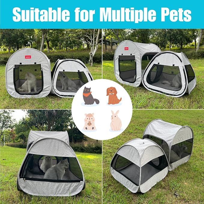 Portable Cat Playpen 2-Room, 2-in-1 Pop-up Cat Dog Crate Play Enclosure with Separate Areas, Foldable Pet Playpen for Puppy Kitten and Small Animals Indoor Outdoor Travel