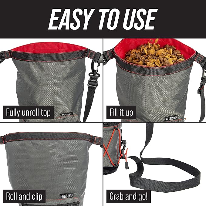 Travel Dog Food Carrier with Poop Bag Dispenser and Storage Pocket by Leash Boss
