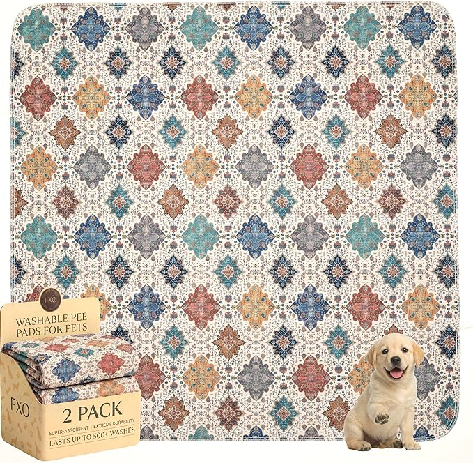Washable Pee Pads for Dogs,Great Urine Absorbent Reusable Puppy Training Pads,Waterproof,Leak-Proof & Non-Slip Potty Pads for Whelping,Crate,Playpen,Bed.(Colorful Day,54"x54")