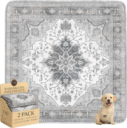Washable Pee Pads for Dogs,Great Urine Absorbent Reusable Puppy Training Pads,Waterproof,Leak-Proof & Non-Slip Potty Pads for Whelping,Crate,Playpen,Bed.(Gray Floral,54"x54")