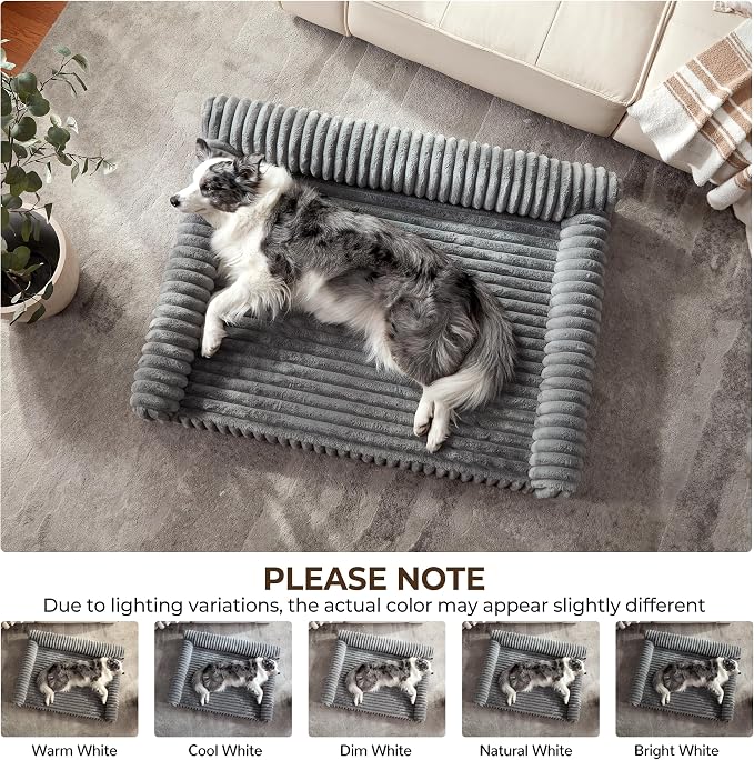 Orthopedic Dog Bed Large Pet Beds with Removable Washable Cover, Couch-Like Sofa Design for S to XXL Dogs Up to 50 lbs, with Soft Short Plush Surface & Foam, 35x25x9.5 Inch, Grey