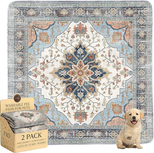 Washable Pee Pads for Dogs,Great Urine Absorbent Reusable Puppy Training Pads,Waterproof,Leak-Proof & Non-Slip Potty Pads for Whelping,Crate,Playpen,Bed.(Blue Floral,48"x48")