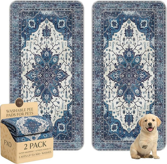 Washable Pee Pads for Dogs,Great Urine Absorbent Reusable Puppy Training Pads,Waterproof,Leak-Proof & Non-Slip Potty Pads for Whelping,Crate,Playpen,Bed.(Dark Navy Floral,36"x72")