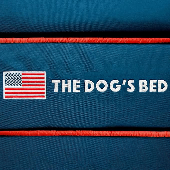 The Dog’s Bed Replacement Outer Cover, Oxford Fabric, Blue with Red Trim & USA Flag, Medium, 4-Inch