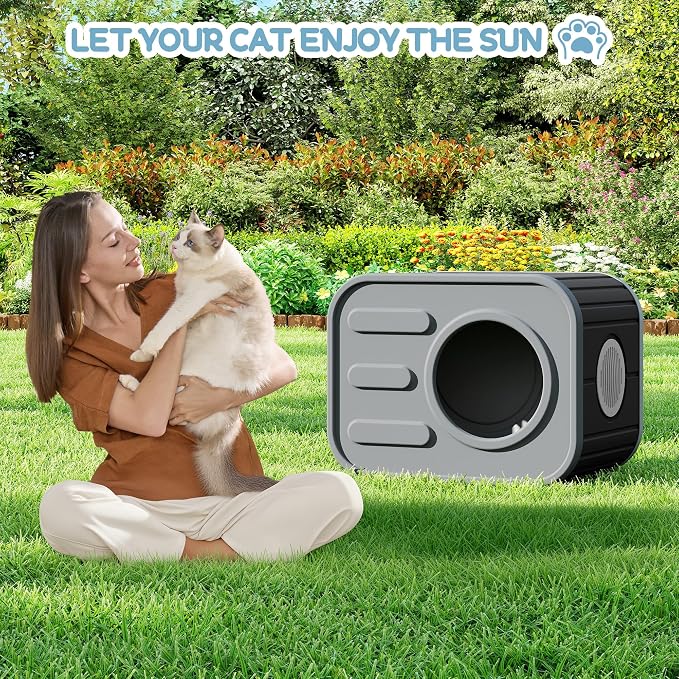 NUNU LAB Cat Litter Box Enclosure,Plastic Cat House Outdoor, Cats House for Indoor, Weatherproof Cat House, Camera Shaped Design, with Escape Door, for Small to Medium Cats (Grey)