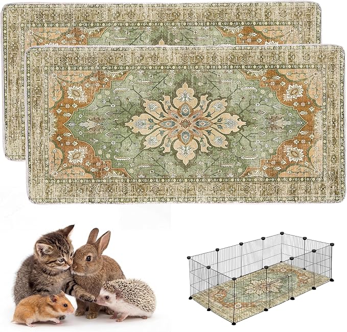 Washable Guinea Pig Pee Pads,Absorbent Reusable Guinea Pig Cage Liners,Waterproof,Leak-Proof & Non-Slip Potty Pads for Small Animals Rabbit Hamster Rat.(Green Floral,24"x48")