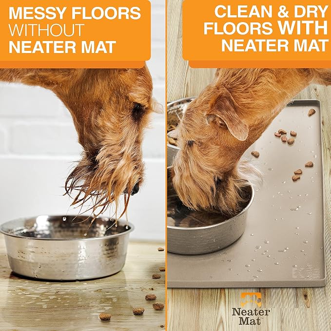 Neater Pets Neater Feeder Express Mess-Proof Food & Water Bowls with Neater Mat Waterproof Silicone Mat - Protect Floors from Food & Water