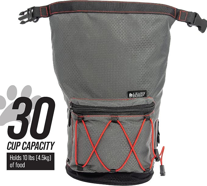 Travel Dog Food Carrier with Poop Bag Dispenser and Storage Pocket by Leash Boss
