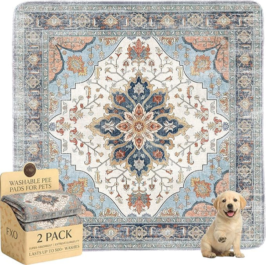 Washable Pee Pads for Dogs,Great Urine Absorbent Reusable Puppy Training Pads,Waterproof,Leak-Proof & Non-Slip Potty Pads for Whelping,Crate,Playpen,Bed.(Blue Floral,54"x54")